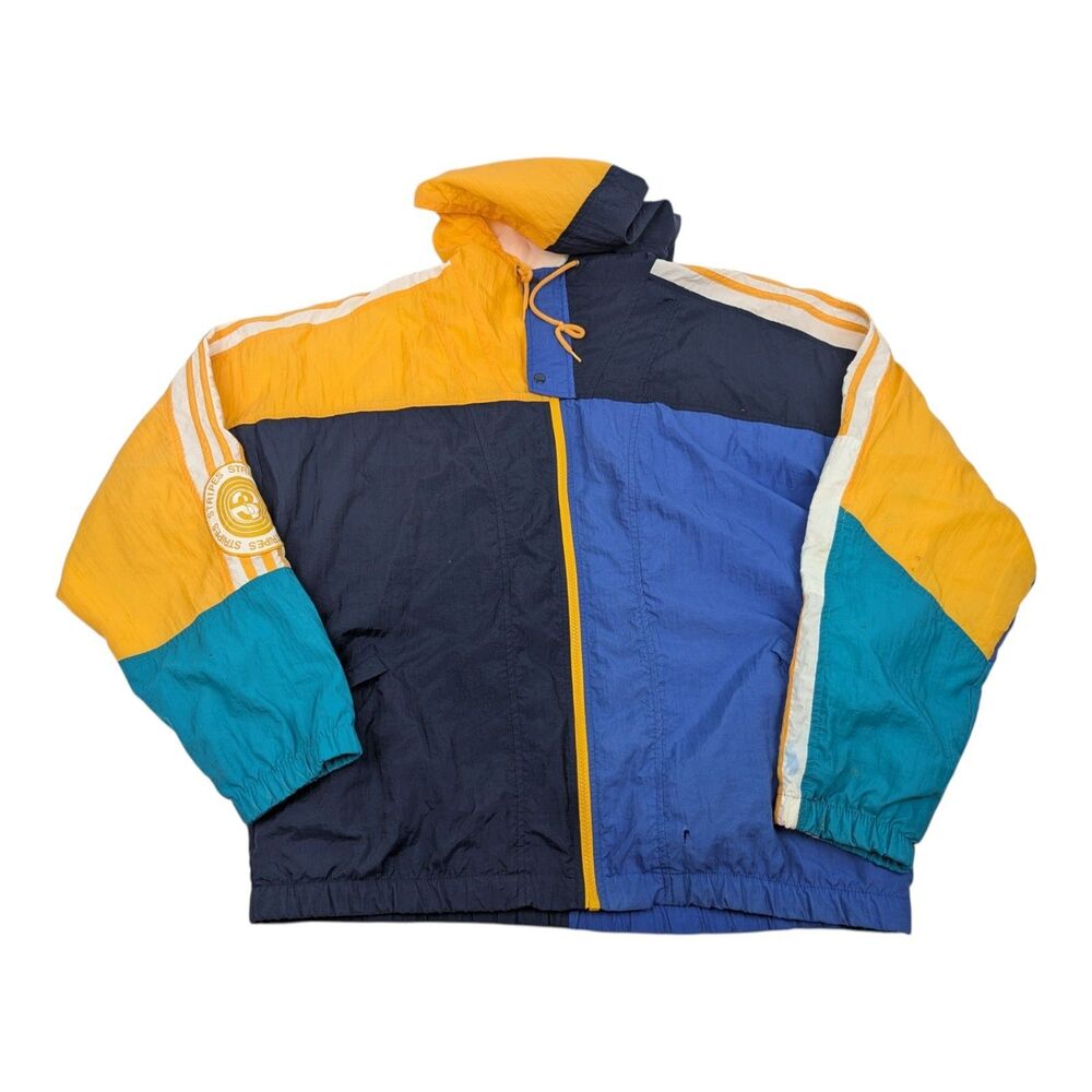 Vintage Adidas Windbreaker Jacket Mens Large Multi Colorblock Hooded Nylon Rare